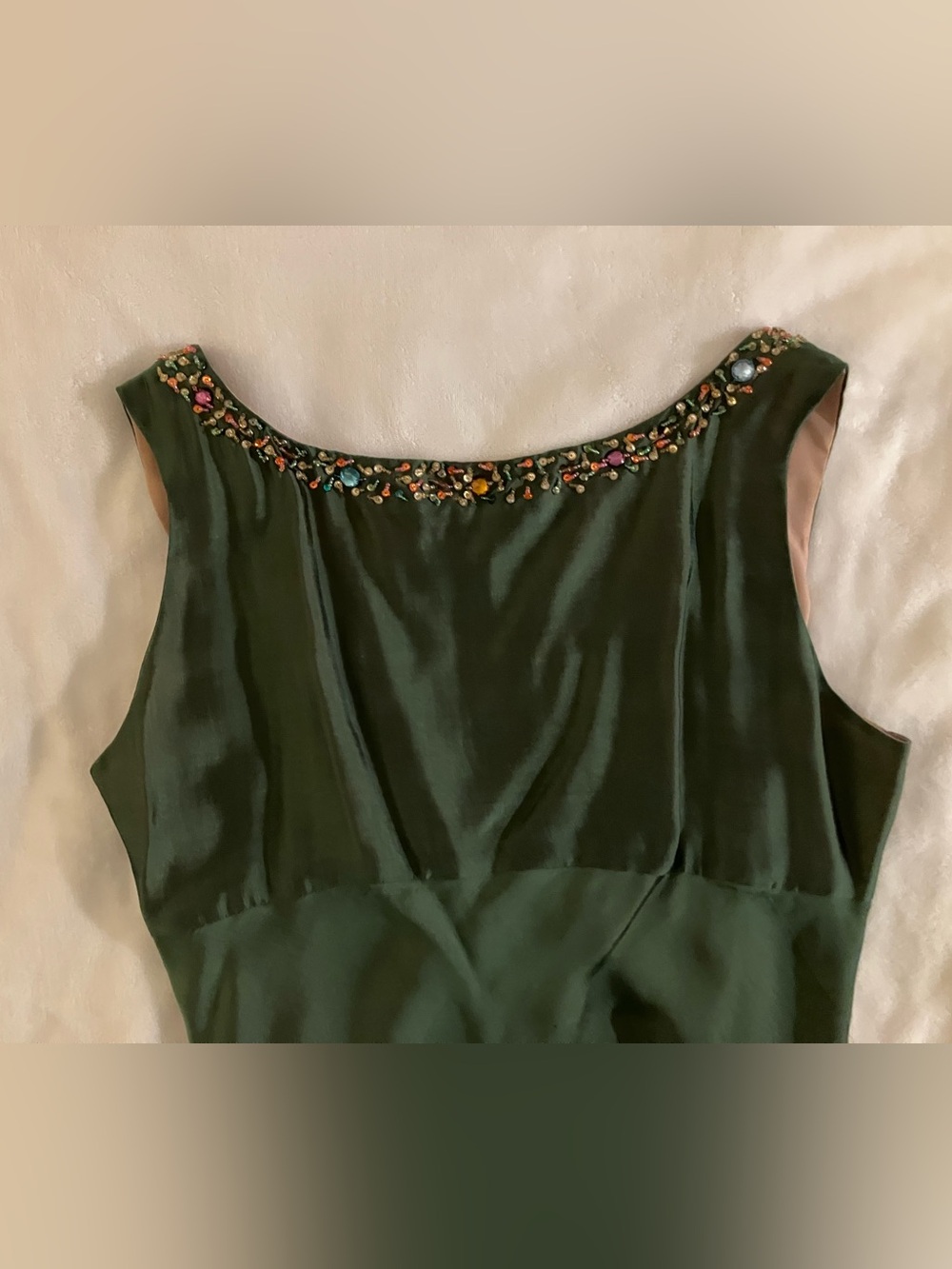 Vintage ECI New York Silk Green Beaded Asymmetrical Y2K Collection Piece - Picture 6 of 10